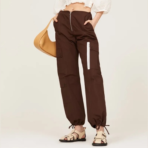 Sandy Liang Brown Accord Pants Cargo Pockets Size 0 Designer - Picture 1 of 8